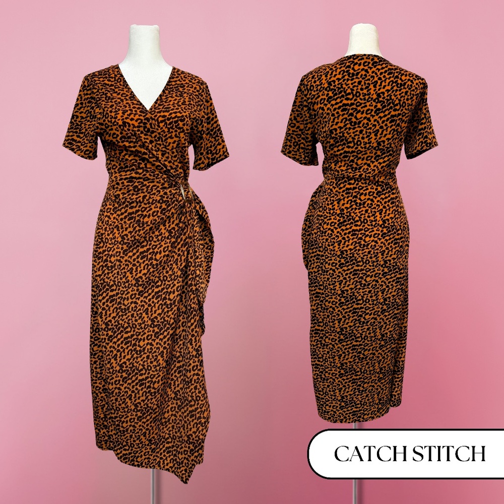 Catch Stitch Leopard Print Wrap Dress - Size S